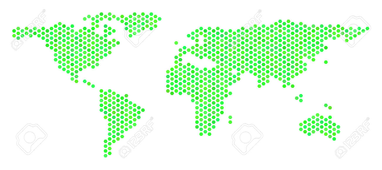 Green World Map Vector Hex Tile Territorial Plan Using Eco Green