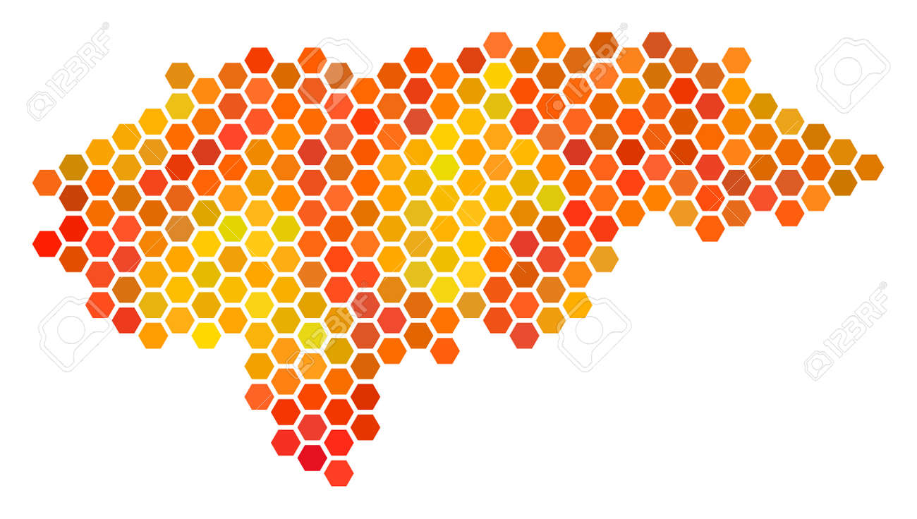 honduras map raster hex tile territorial scheme in bright orange