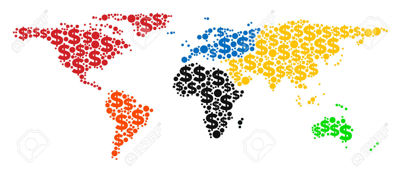 World Map Mosaic Of Dollar Symbols And Round Spots In Variable Royalty Free Cliparts Vectors And Stock Illustration Image 102281611