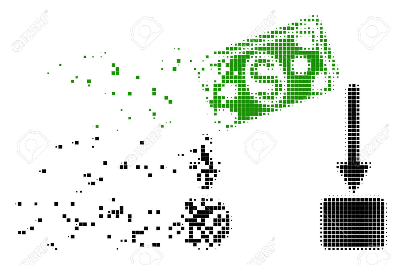 dissolved cash flow dotted vector icon with erosion effect
