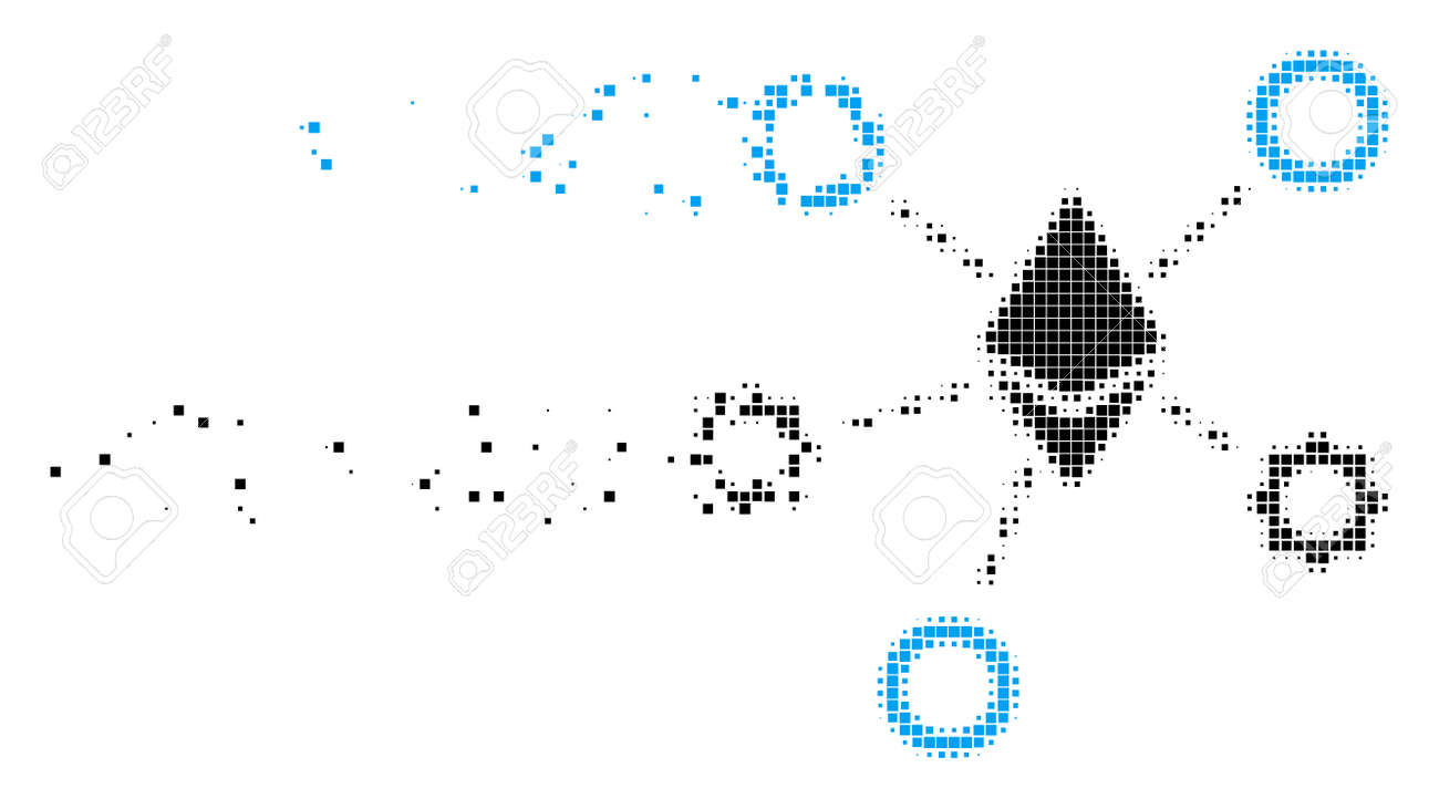 바람 효과가 있는 용해된 이더리움 네트워크 노드 점선 벡터 아이콘입니다. 직사각형 셀은 사라지는 이더리움 네트워크 노드 모양으로  결합됩니다. 로열티 무료 사진, 그림, 이미지 그리고 스톡포토그래피. Image 102403527