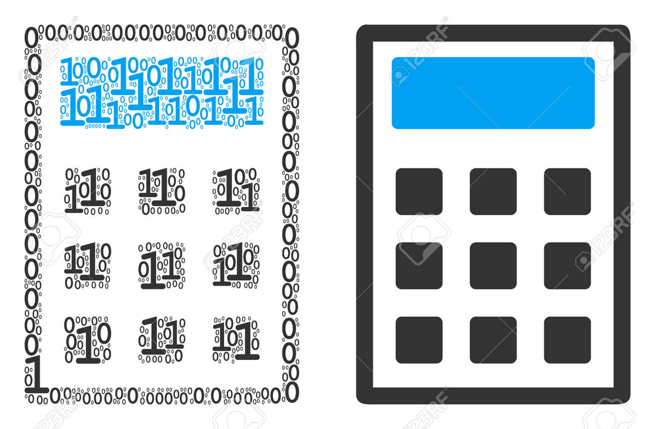 calculator collage icon of zero and null digits in randomized