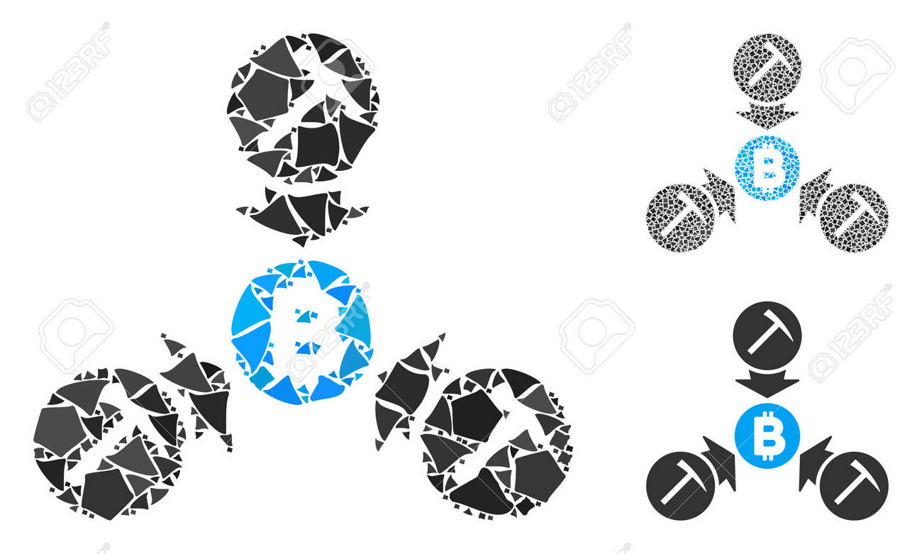 Bitcoin 마이닝 풀 아이콘을 기반으로 다양한 크기와 색상 색조의 비정형 조각으로 구성된 Bitcoin 마이닝 풀. 벡터 비정형  조각은 콜라주로 구성됩니다. 로열티 무료 사진, 그림, 이미지 그리고 스톡포토그래피. Image 133400765