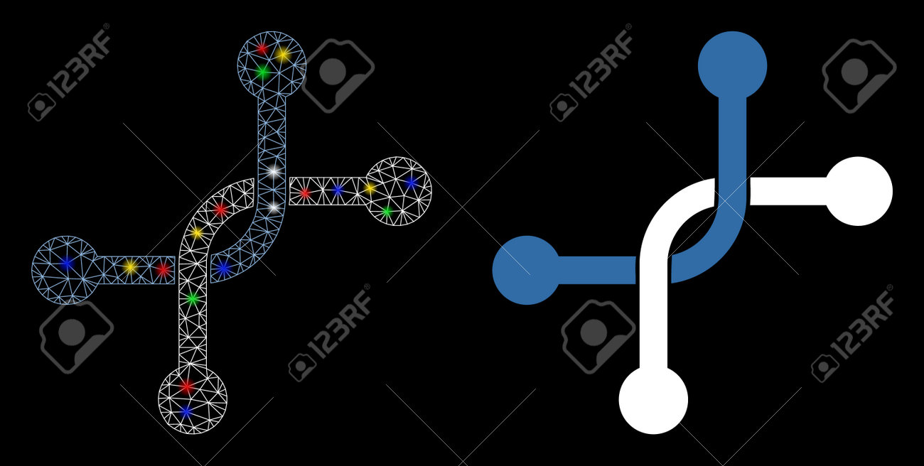 글레어 효과가 있는 플레어 메시 바이패스 연결 아이콘입니다. 바이패스 연결의 추상 조명 모델. 반짝이는 와이어 시체 삼각형 메쉬  바이패스 연결 아이콘. 로열티 무료 사진, 그림, 이미지 그리고 스톡포토그래피. Image 135899554