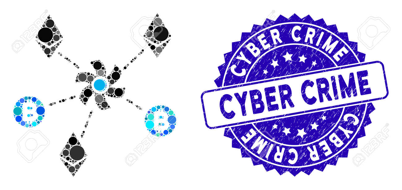 Collage Icono De Rotor De Mezclador De Criptomonedas Y Sello De Sello De  Goma Con Leyenda De Cyber Crime. El Vector De Mosaico Está Diseñado Con El  Icono Del Rotor Del Mezclador