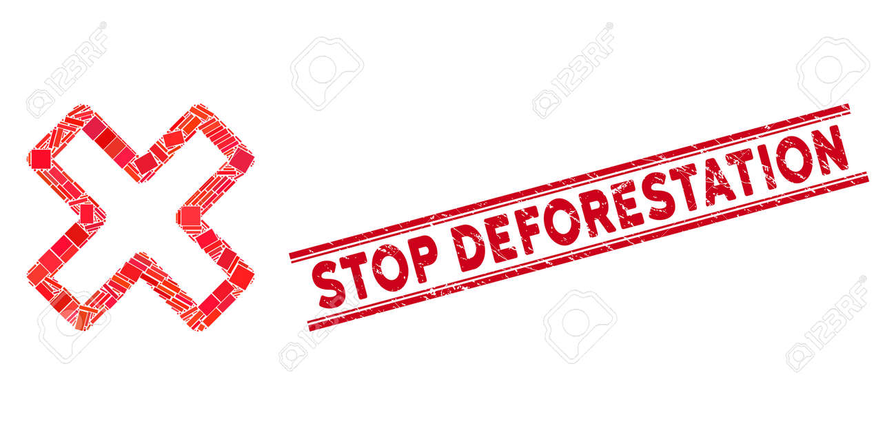 Mosaic Delete X-cross Icon And Red Stop Deforestation Seal Between Double  Parallel Lines. Flat Vector Delete X-cross Mosaic Icon Of Scattered Rotated  Rectangular Items. Royalty Free SVG, Cliparts, Vectors, And Stock  Illustration.