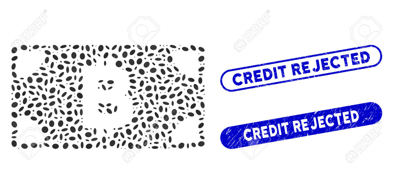 신용 거부 캡션 모자이크 벡터 비트코인 현금 지폐가 포함된 콜라주 비트코인 현금 지폐와 고무 도장 도장은 임의의 타원 항목으로  디자인되었습니다. 로열티 무료 사진, 그림, 이미지 그리고 스톡포토그래피. Image 139745802