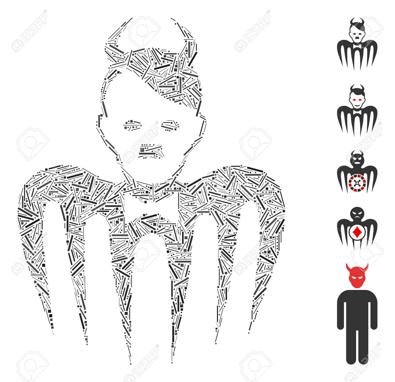 ヒトラースペクター悪魔のアイコンに基づいてダッシュモザイク。モザイクベクターヒトラースペクターデビルは、ランダム化されたダッシュスポットで設計されています。ボーナスアイコンが追加されます。のイラスト素材・ベクター  Image 141963302