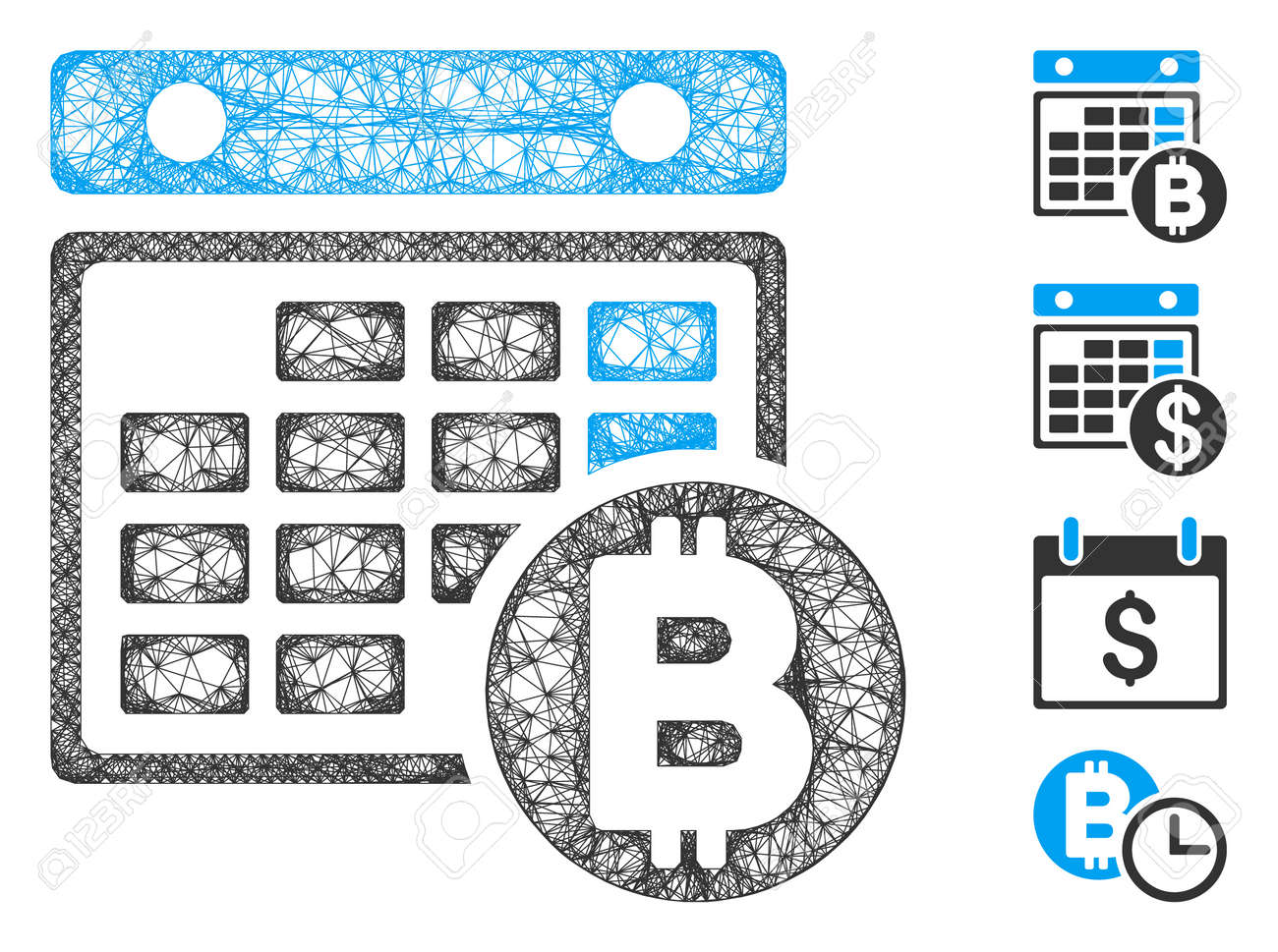 메쉬 Bitcoin 달력 웹 2d 벡터 일러스트 레이 션. 추상화는 비트코인 캘린더 플랫 아이콘을 기반으로 합니다. 메쉬 형태의 추상  비트코인 캘린더 플랫 모델입니다. 로열티 무료 사진, 그림, 이미지 그리고 스톡포토그래피. Image 147454337