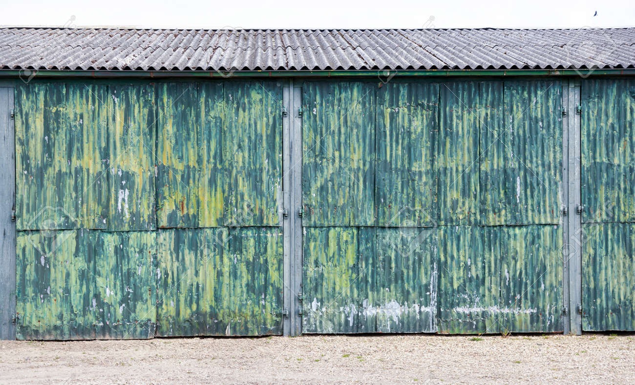 Horizontal Picture Of Rusty Corrugated Iron Doors Shed With