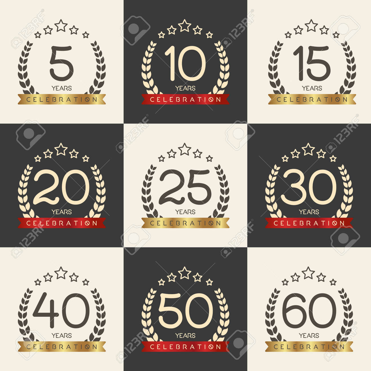 vector set of anniversary symbols 5th 10th 15th 20th 25th