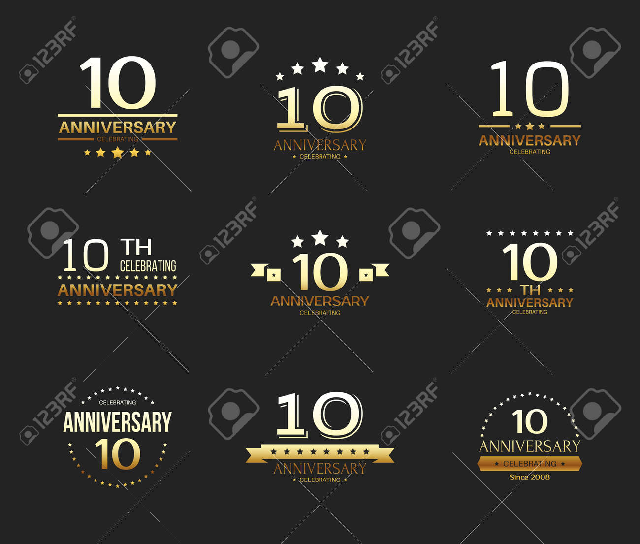 10 Year Anniversary Celebrating Gold Colored Logotype 10th Royalty Free Cliparts Vectors And Stock Illustration Image 102642038