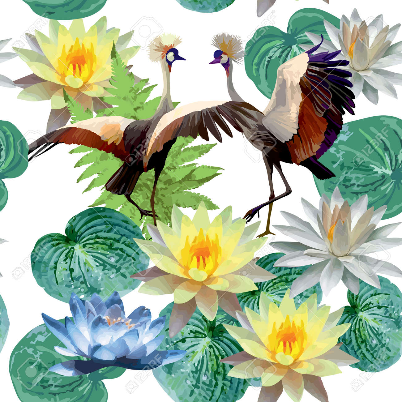 Seamless Pattern Of Birds And Lotuses Royalty Free Cliparts Vectors And Stock Illustration Image