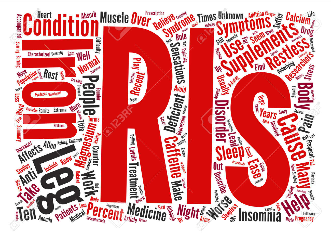 むずむず脚症候群とサプリメント単語クラウド コンセプト テキストの背景のイラスト素材 ベクタ Image