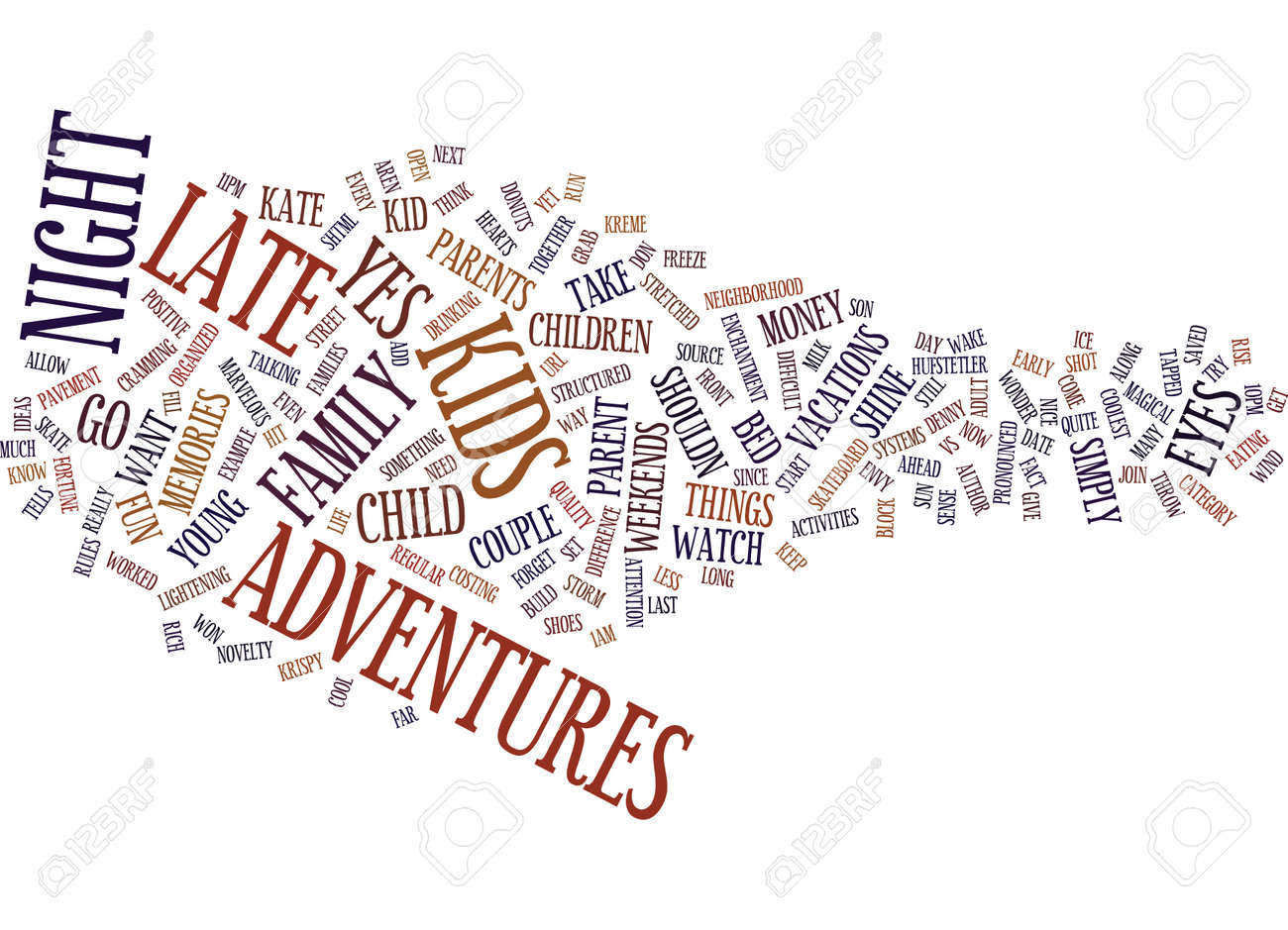 夜遅くまで子供テキスト背景単語雲 概念冒険のイラスト素材 ベクタ Image