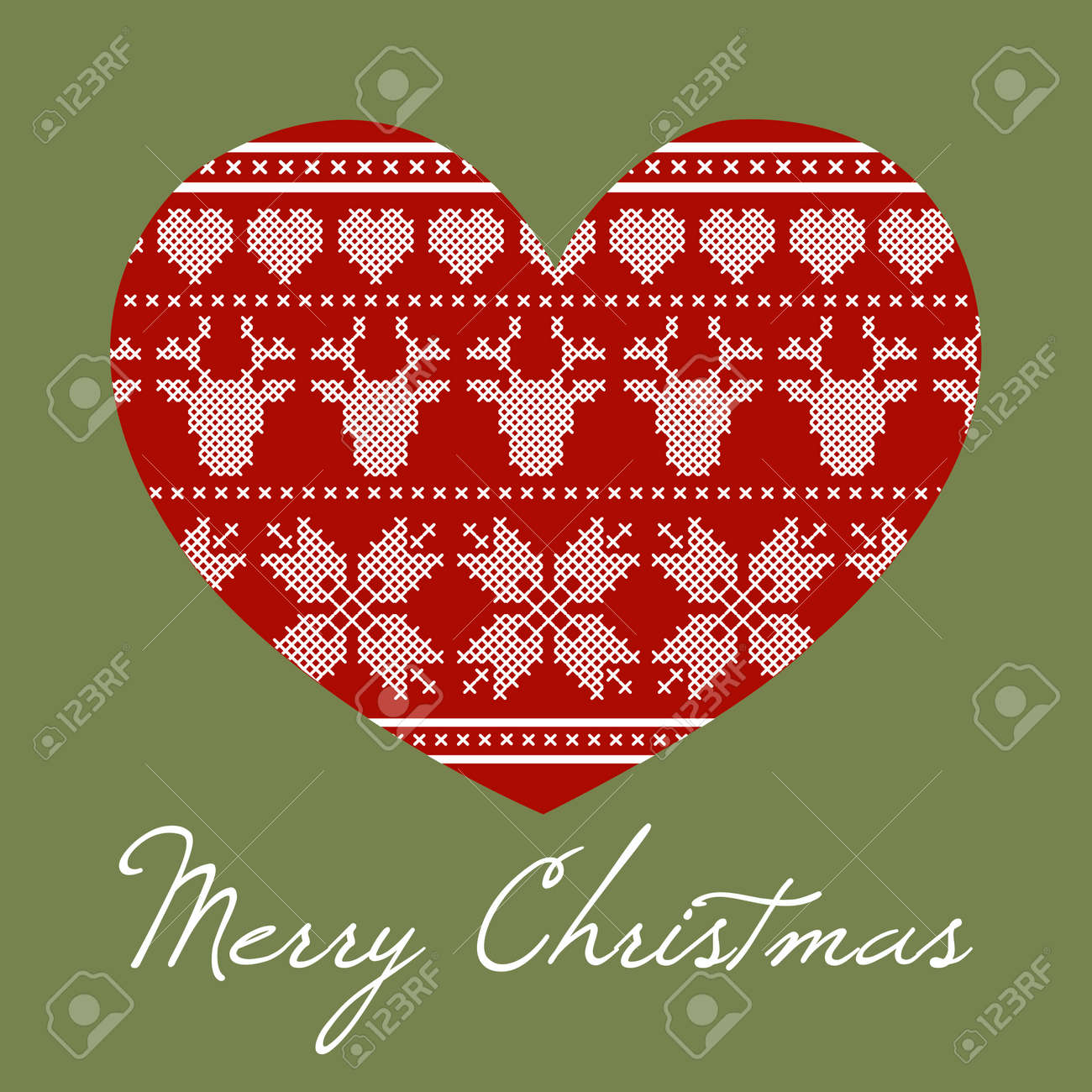 クリスマス ハート クロス ステッチ デザインが行われました 北欧スタイル のイラスト素材 ベクタ Image