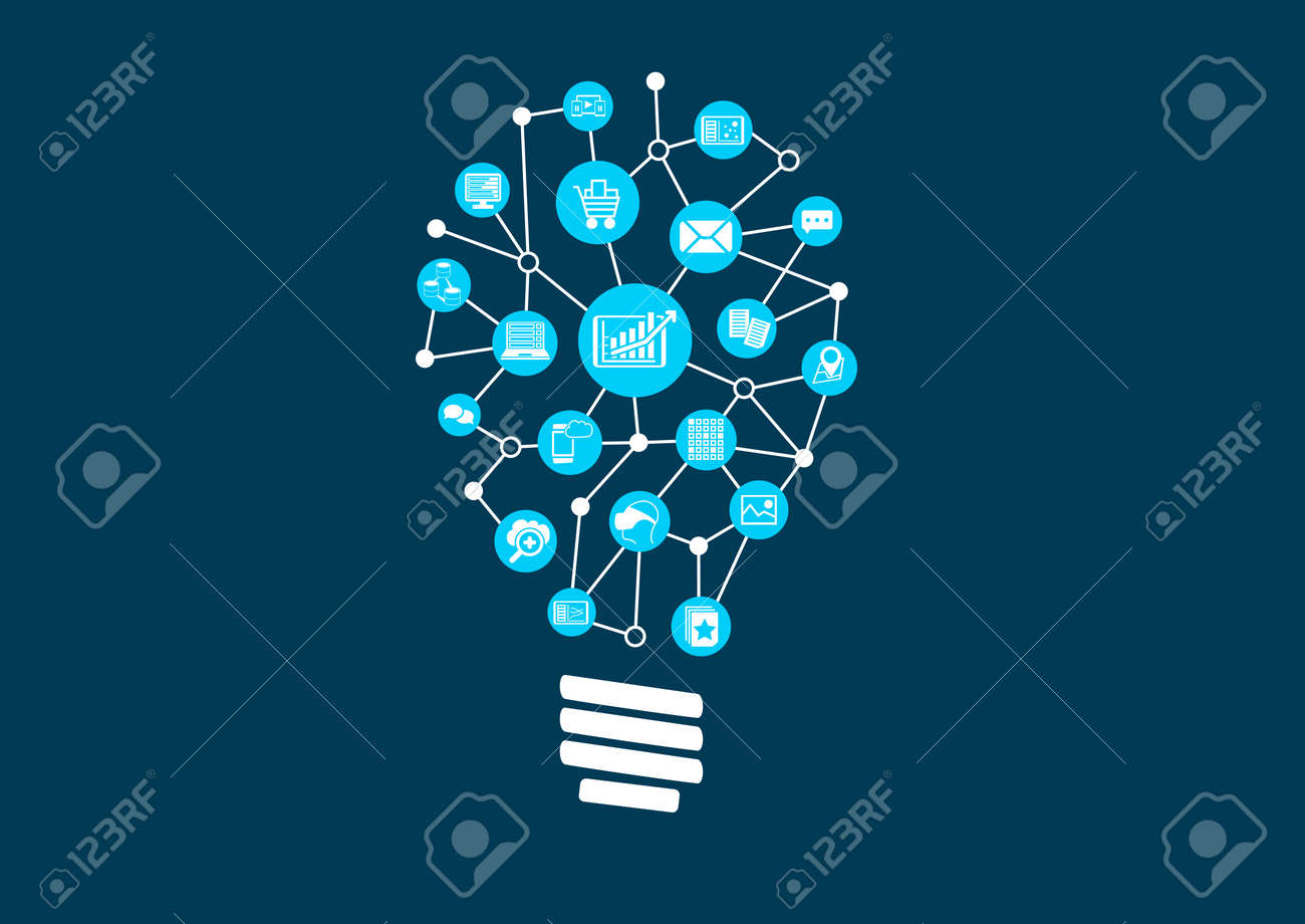 大量のデータとデジタルの世界の予測分析のための革新的なアイデア 電球を介してベクトル図として可視化 のイラスト素材 ベクタ Image 44025307