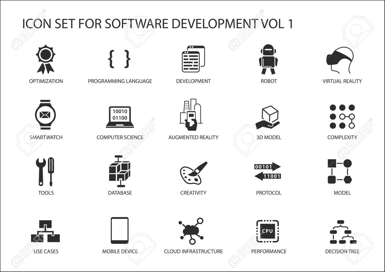 Software development icon set. symbols to be used for software development and information technology - 55365364 Software development icon set. symbols to be used for software development and information technology - 55365364