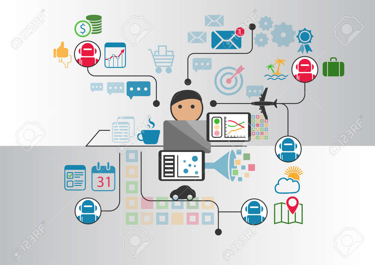 Person in front of notebook who Communicates with multiple chatbot services by sending messages across the internet - 65740358 Person in front of notebook who Communicates with multiple chatbot services by sending messages across the internet - 65740358