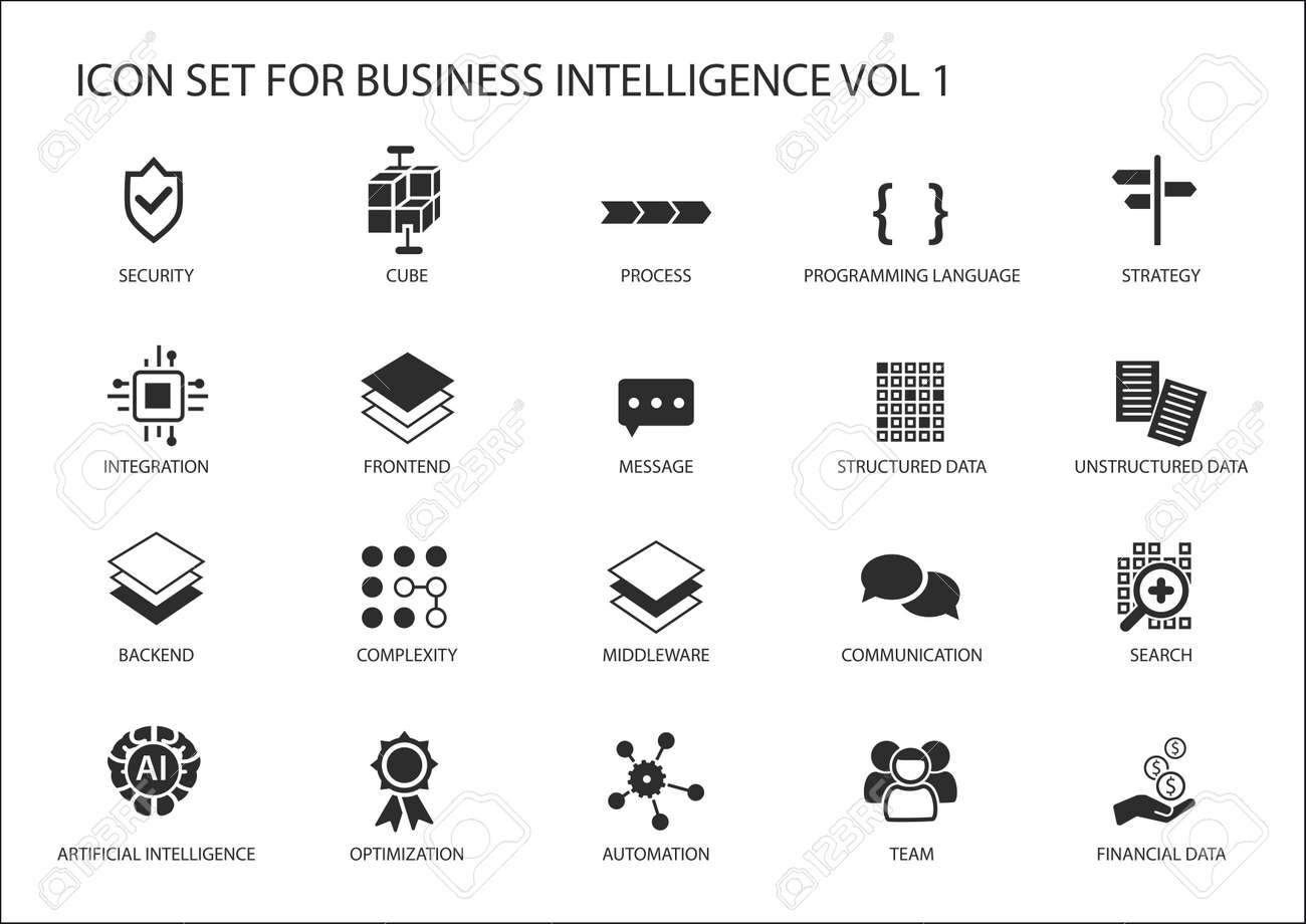 Business Intelligence Bi Vector Icon Set Royalty Free Cliparts Vectors And Stock Illustration Image 68633458