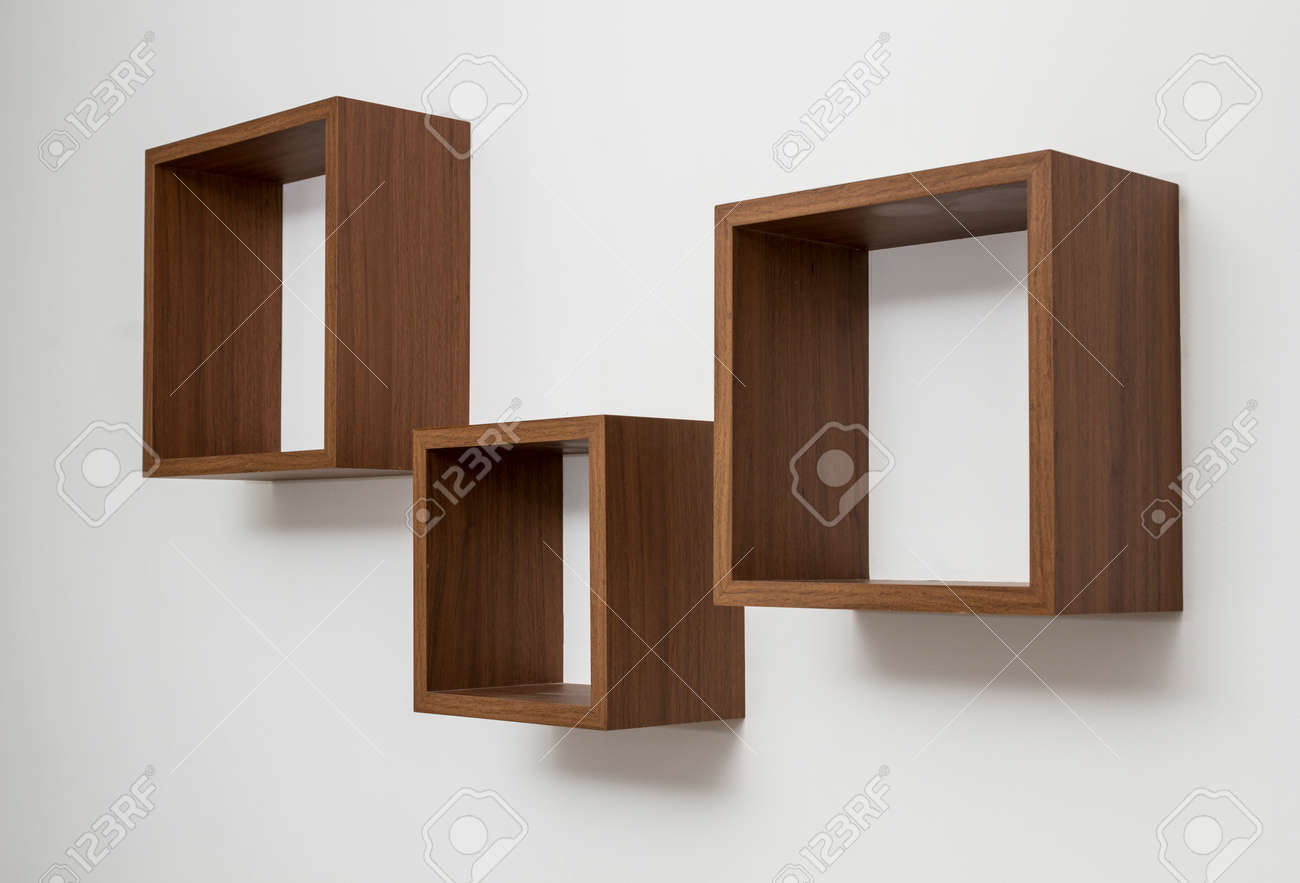 Empty Wall Shelves Set Side View 