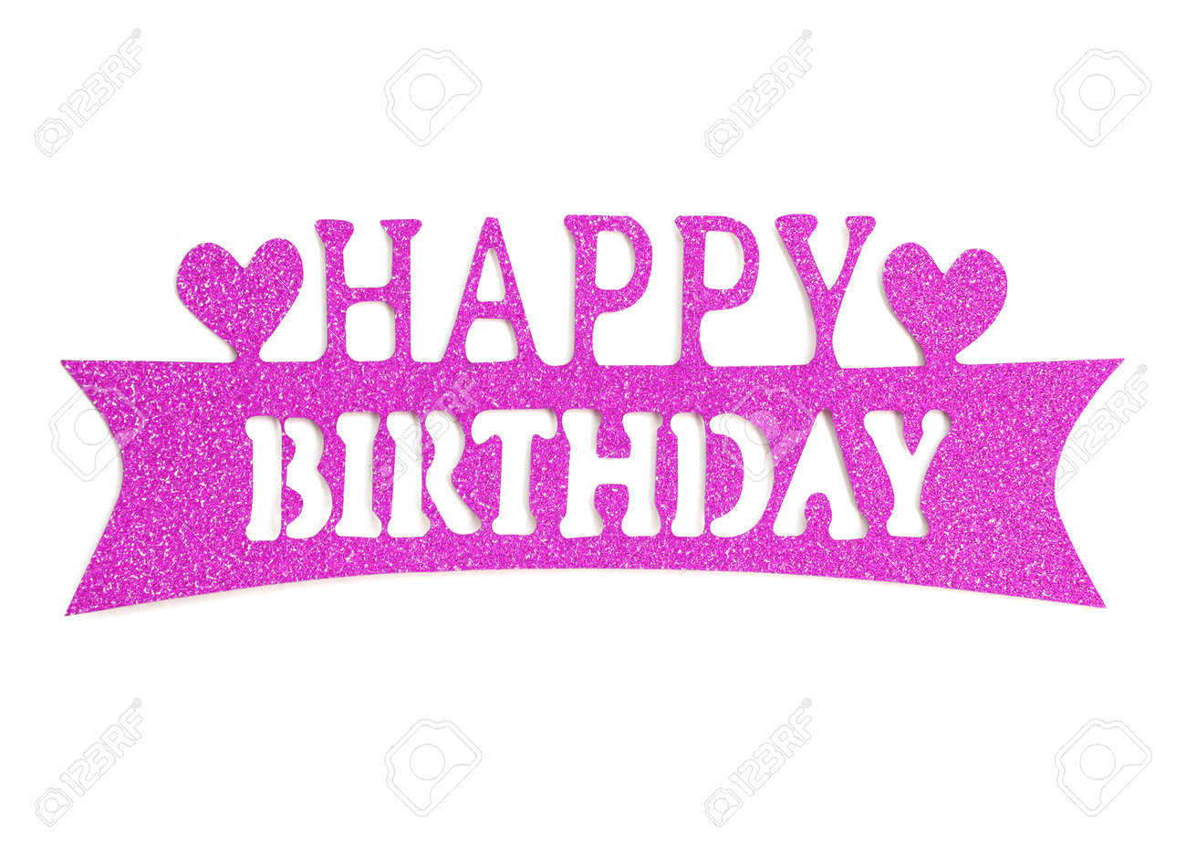 Immagini Stock Iscrizione Della Mano Di Buon Compleanno Con Effetto Glitter Rosa Isolato Su Priorita Bassa Bianca Image