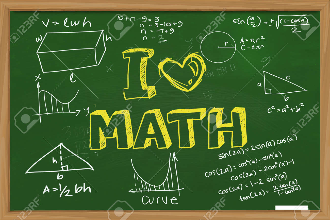 教育概念愛数学数学式で落書きに書かれた言葉緑の黒板にチョークで書く の写真素材 画像素材 Image