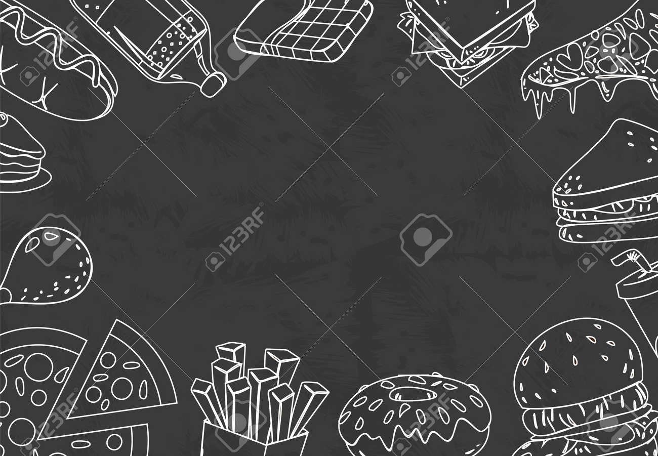 チョークでファーストフードのベクトル イラスト落書き 真ん中に空白の描画スタイル のイラスト素材 ベクタ Image