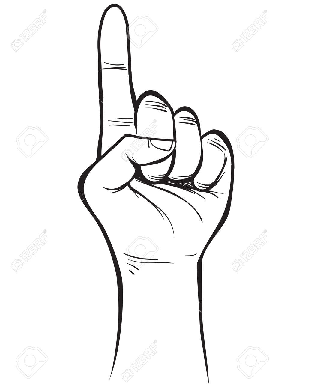 ナンバーワンを示すハンドジェスチャー。シンプルな落書き手描画スタイルベクトルイラスト。のイラスト素材・ベクター Image 85864246