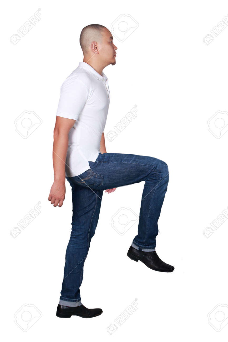 white polo shirt and jeans