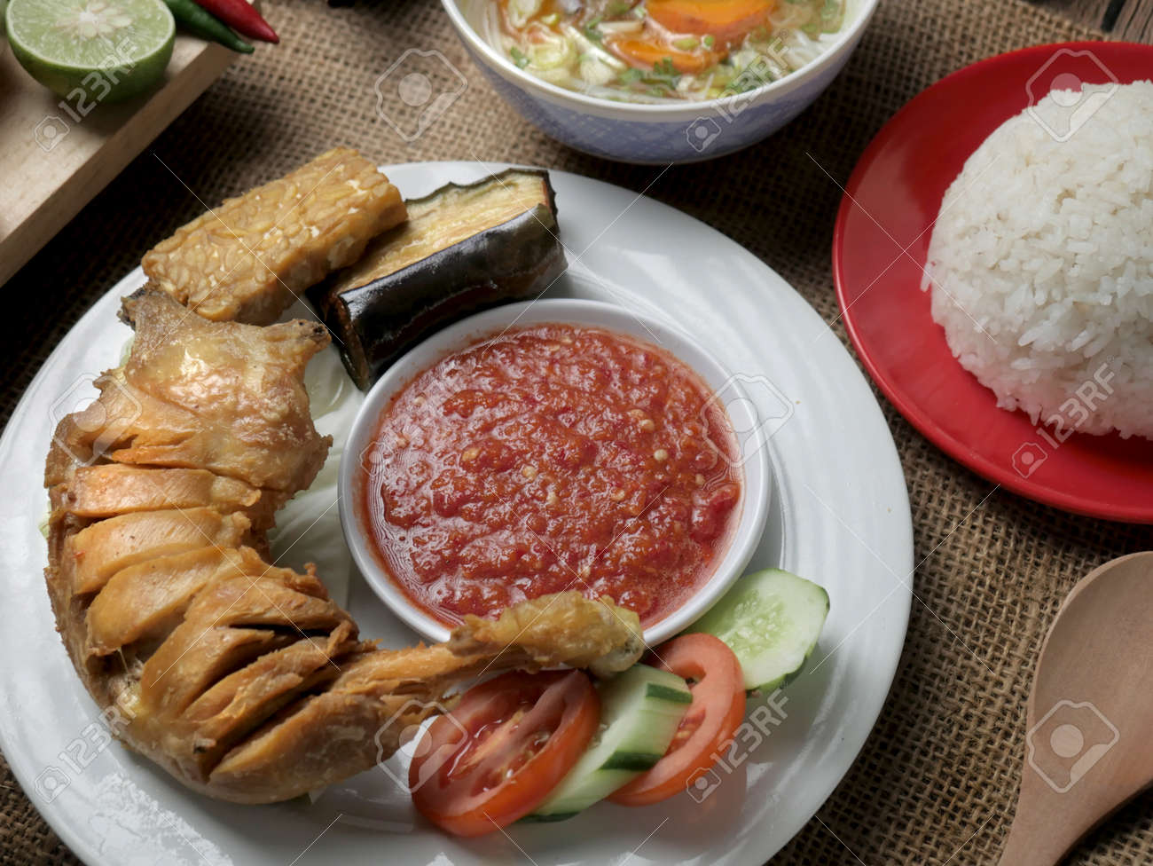 Food Photography Indonesian Fried Chicken Or Ayam Goreng Served Stock Photo Picture And Royalty Free Image Image 129701380