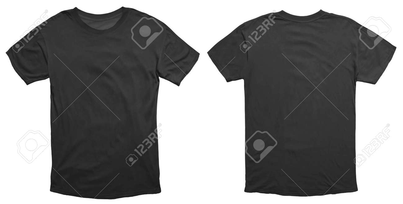 Blank black shirt mock up template, front and back view, isolated on white, plain t-shirt mockup. Tee sweater sweatshirt design presentation for print. - 129897966 Blank black shirt mock up template, front and back view, isolated on white, plain t-shirt mockup. Tee sweater sweatshirt design presentation for print. - 129897966