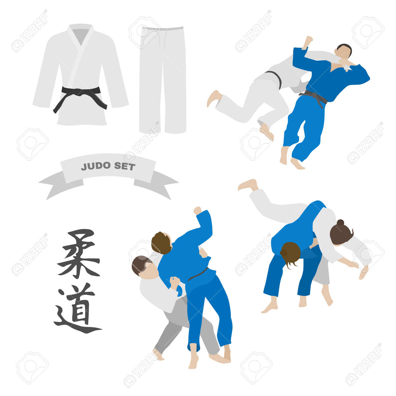 Judo Vector Set Kimono And Throws Characters Of The Word Judo Stock Vector Judo Vector Set Kimono And Throws Characters Of The Word Judo Stock Vector