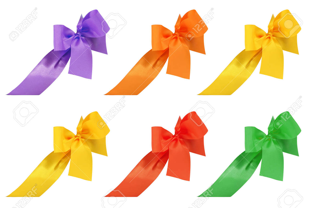 Set of multicolored decorative ribbon and bow cut out and isolated on white background - 165942418 Set of multicolored decorative ribbon and bow cut out and isolated on white background - 165942418