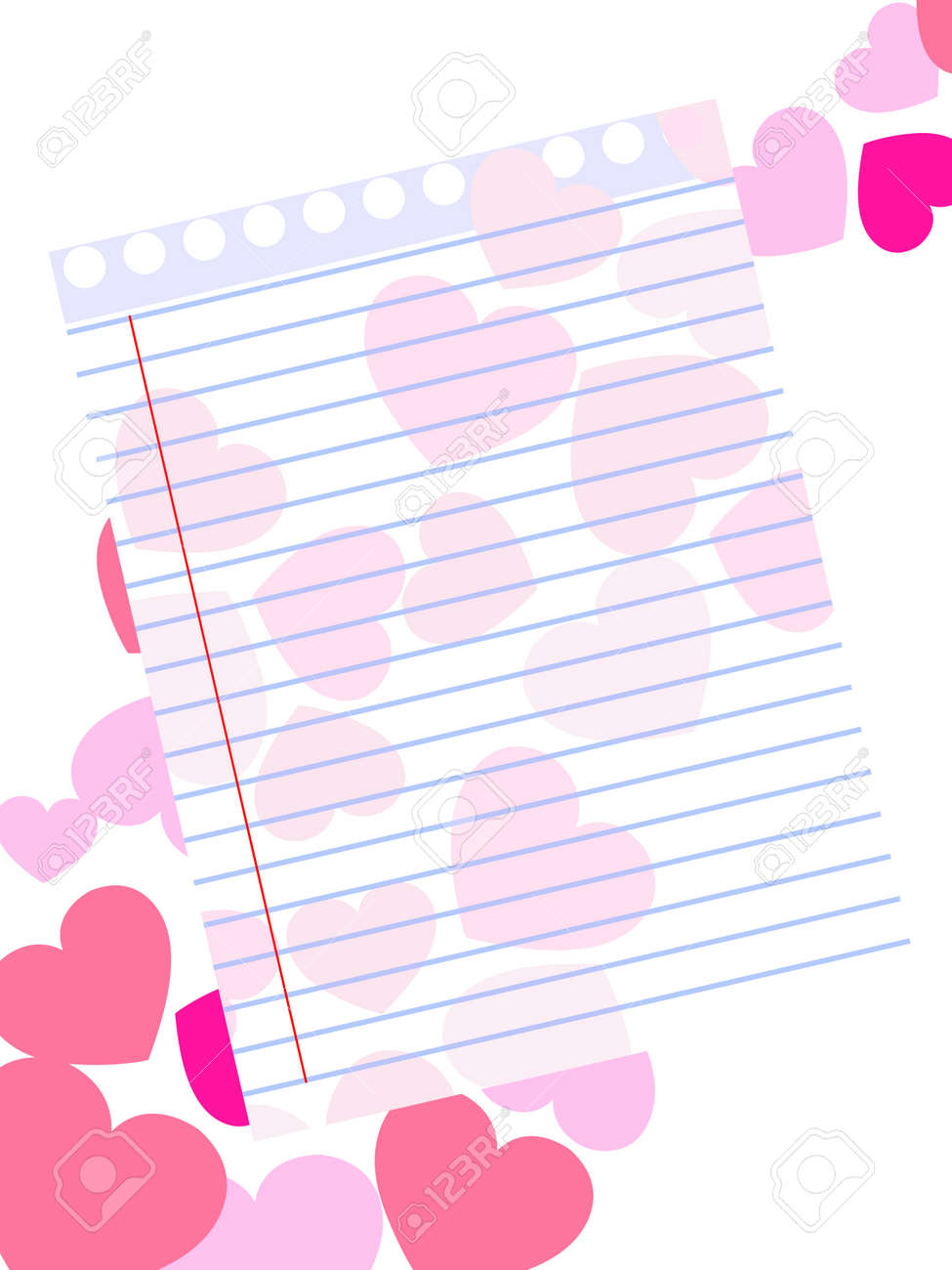 template of a love card on pink heart shape background with blank love letter background template
