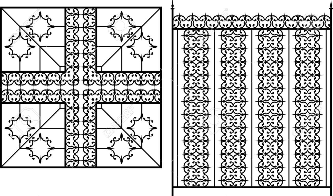 zaun tor design schmiedeeisen grill tor tür zaun fenster geländer design vector kunst standard zaun tor design schmiedeeisen grill tor tür zaun fenster geländer design vector kunst standard
