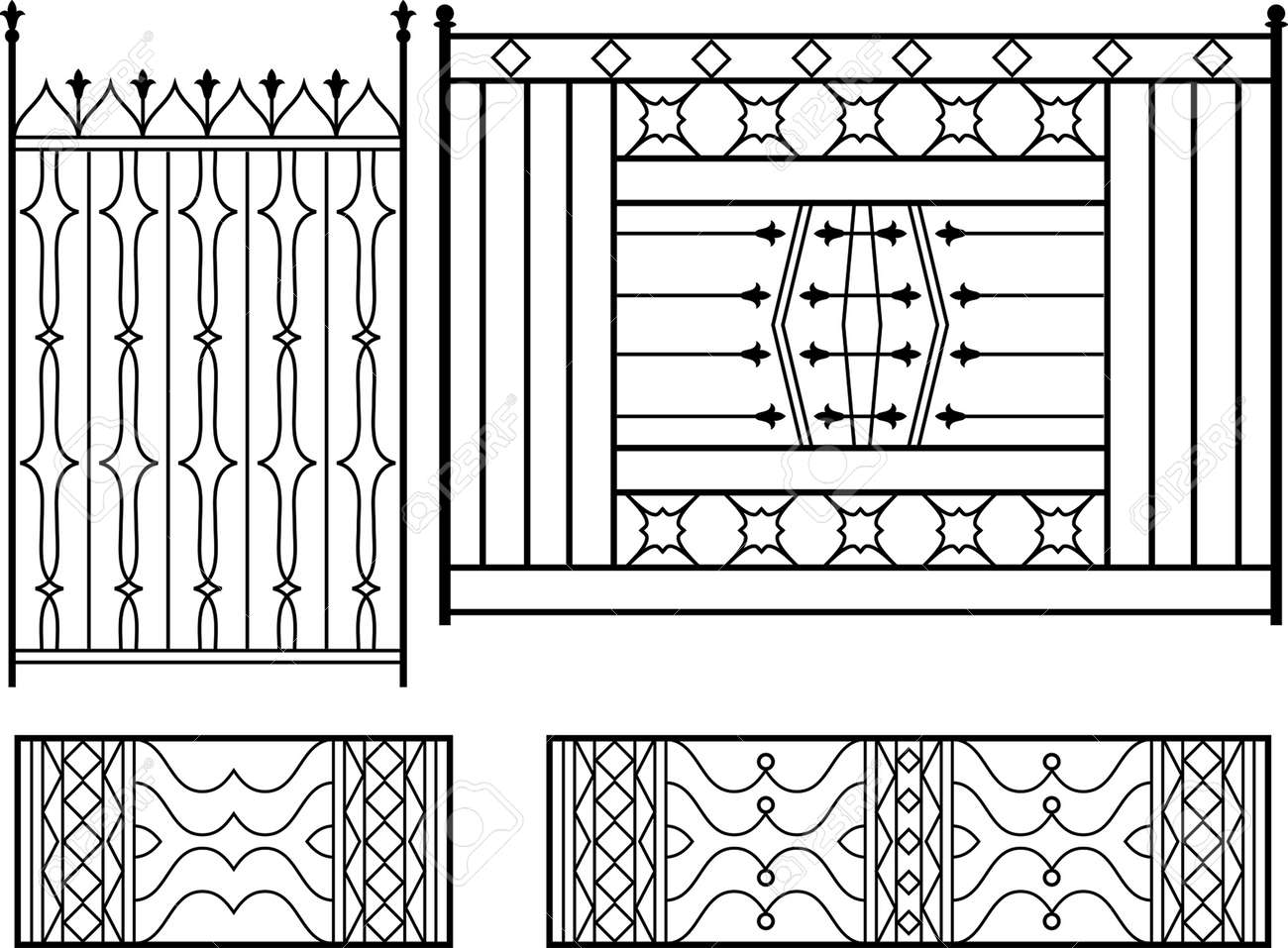 zaun tor design für schmiedeeisen tor tür zaun fenster grill geländer design vector kunst standard zaun tor design für schmiedeeisen tor tür zaun fenster grill geländer design vector kunst standard