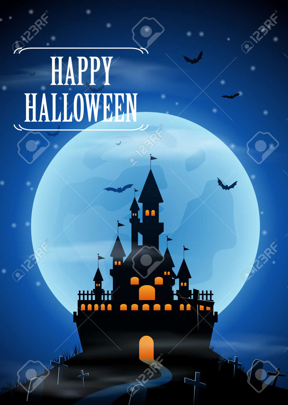 ハロウィンの背景に城 月 ベクトル図のイラスト素材 ベクタ Image