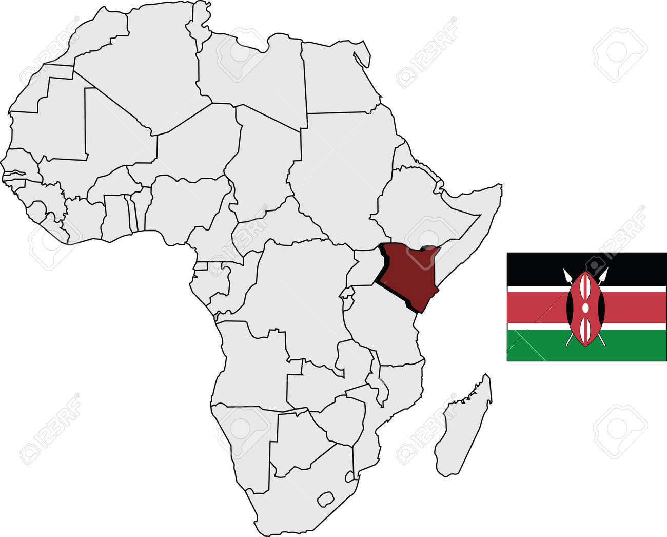Map Of Kenya Africa Kenya Map And Flag With Africa Continent Map Royalty Free Cliparts,  Vectors, And Stock Illustration. Image 14880940.