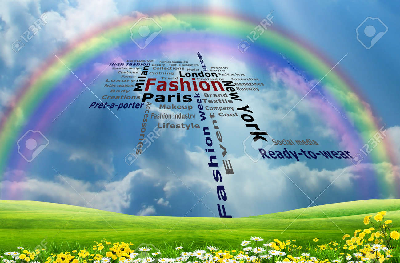 花と草原と空には虹がある風景のファッション Fotografiya Kartinki Izobrazheniya I Stok Fotografiya Bez Royalti Image