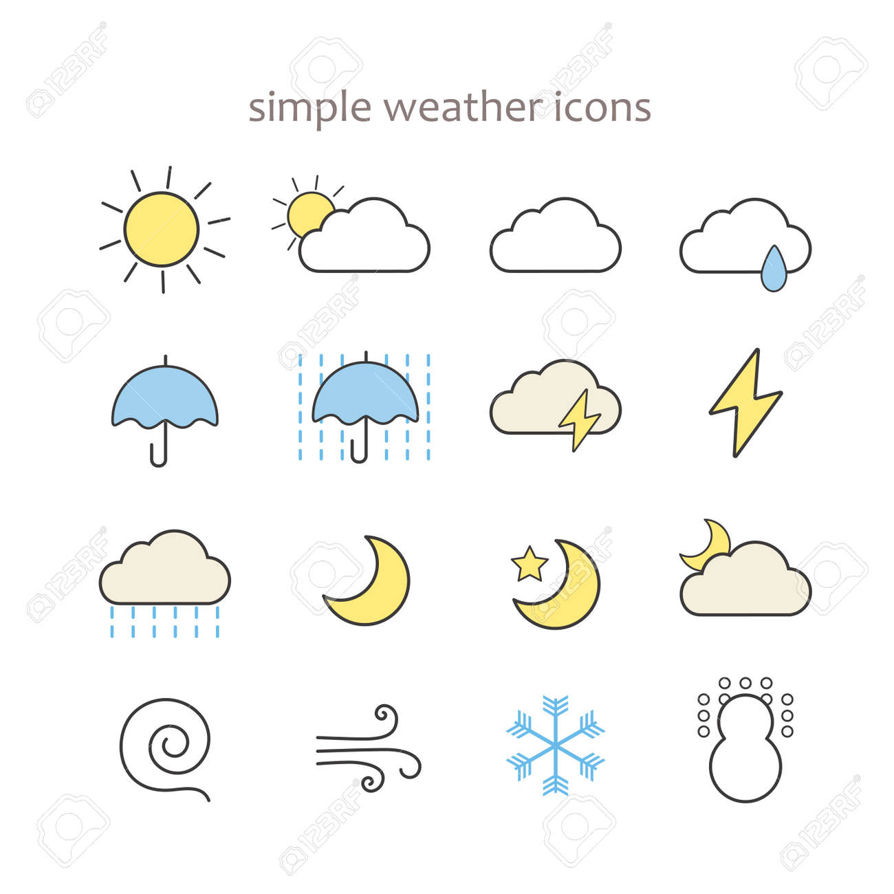Simple And Cute Weather Icon Set Royalty Free SVG, Cliparts, Vectors, and  Stock Illustration. Image 172911436., image size:1300x1300