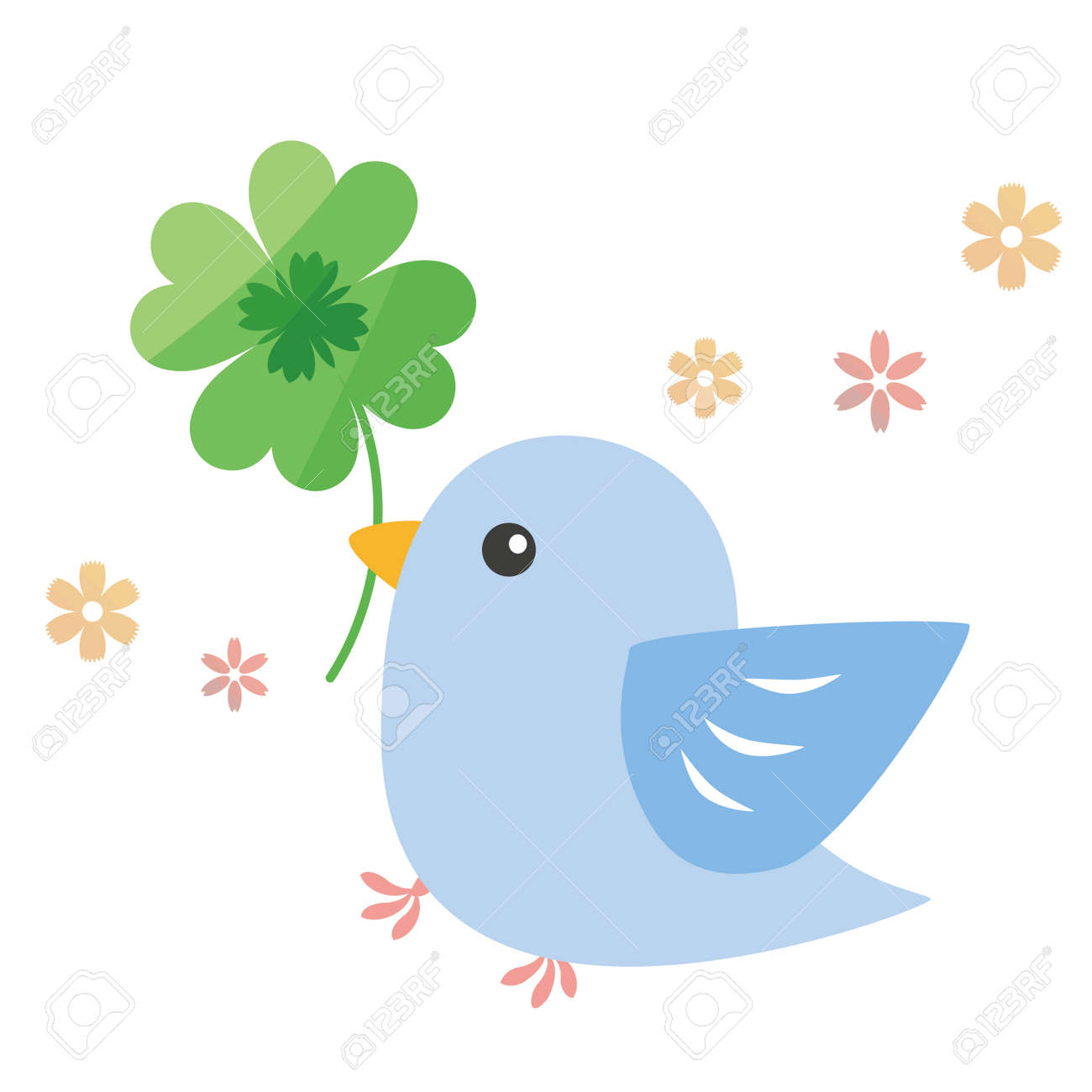 四つ葉のクローバーと青い鳥のイラスト素材・ベクター Image 182215811