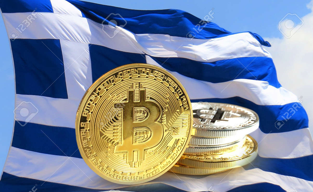 Bitcoin-Münzen Auf Griechenland-Flagge, Cryptocurrency-Konzeptfoto  Lizenzfreie Fotos, Bilder und Stock Fotografie. Image 95835393.
