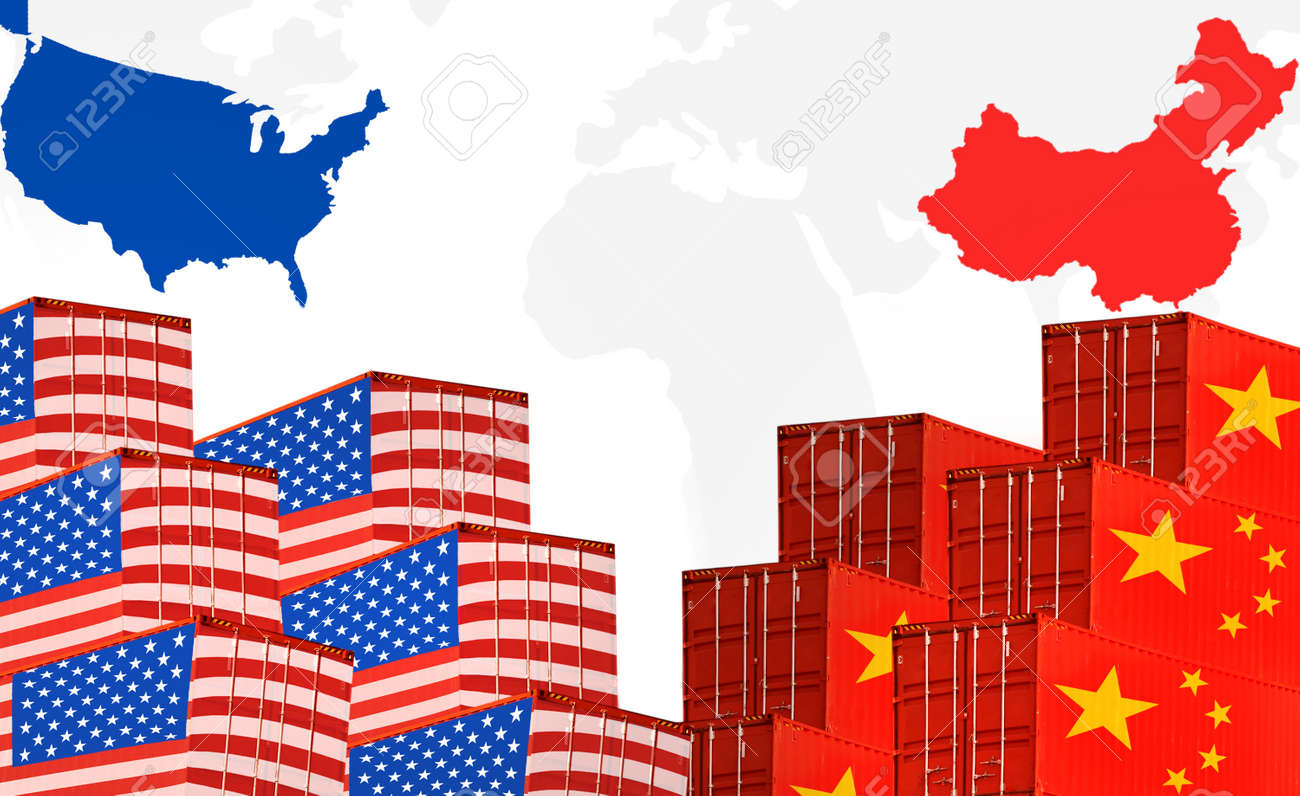 米中貿易戦争、経済紛争、中国への輸出に対する米国の関税、貿易摩擦の概念イメージの写真素材・画像素材 Image 105304406