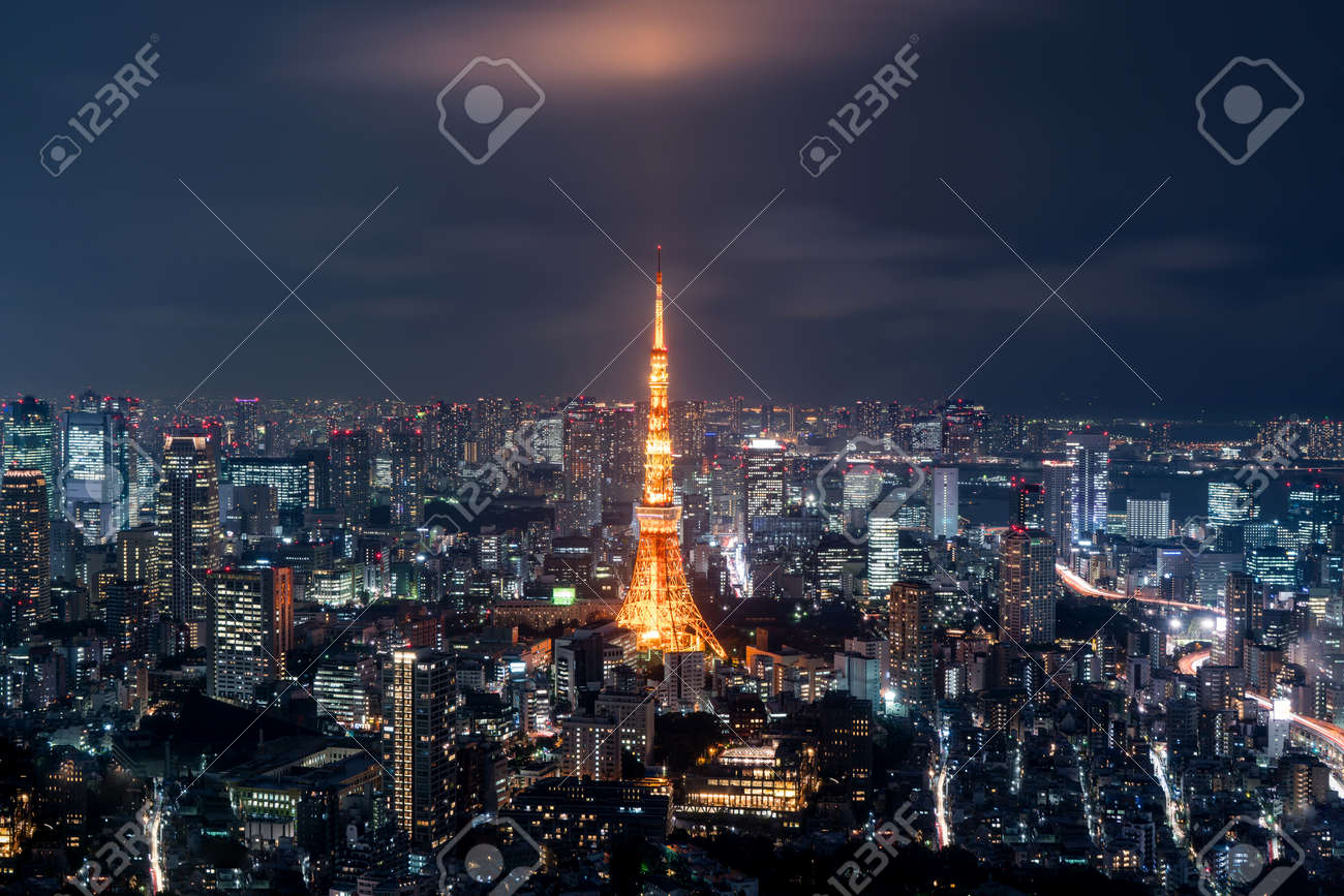 Tokyo at Nigh view of Tokyo tower, Tokyo city skyline, Tokyo Japan - 121479572 Tokyo at Nigh view of Tokyo tower, Tokyo city skyline, Tokyo Japan - 121479572