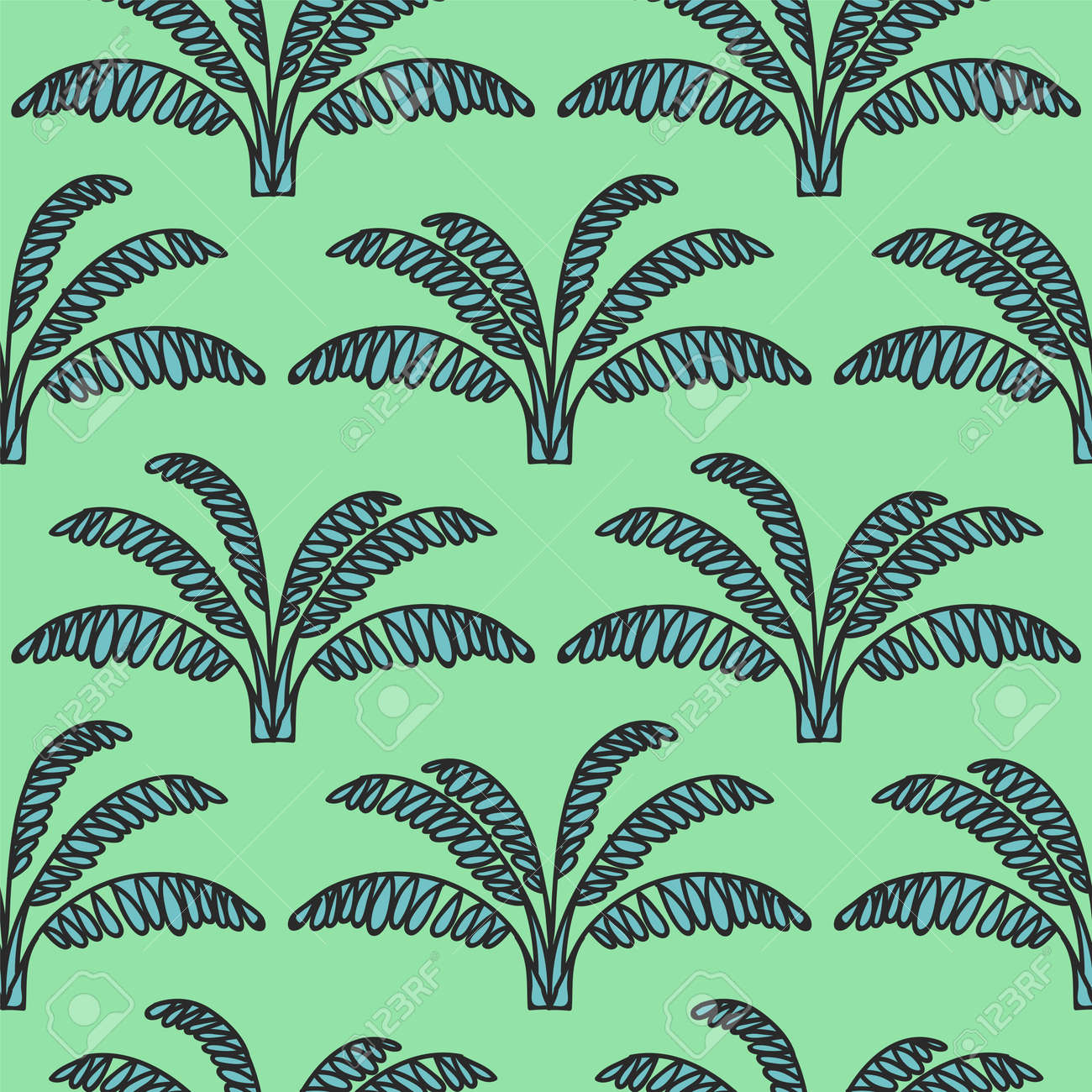 seamless tropical jungle palm leaves pattern doodle exotic flower