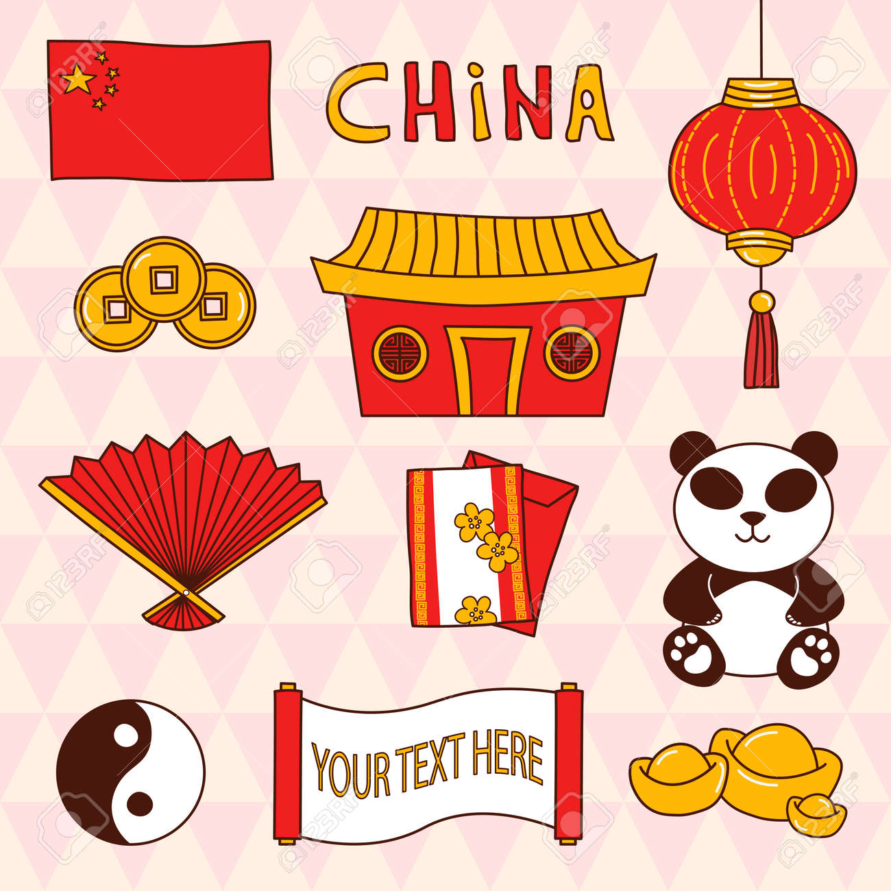 set of china theme cute cliparts in vector cartoon collection
