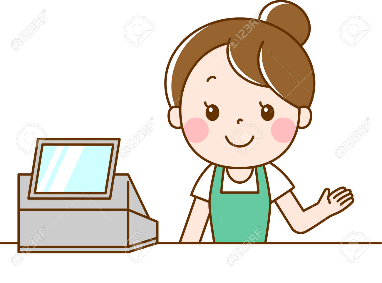 レジ係の仕事をしている女性店員 のイラスト素材 ベクタ Image