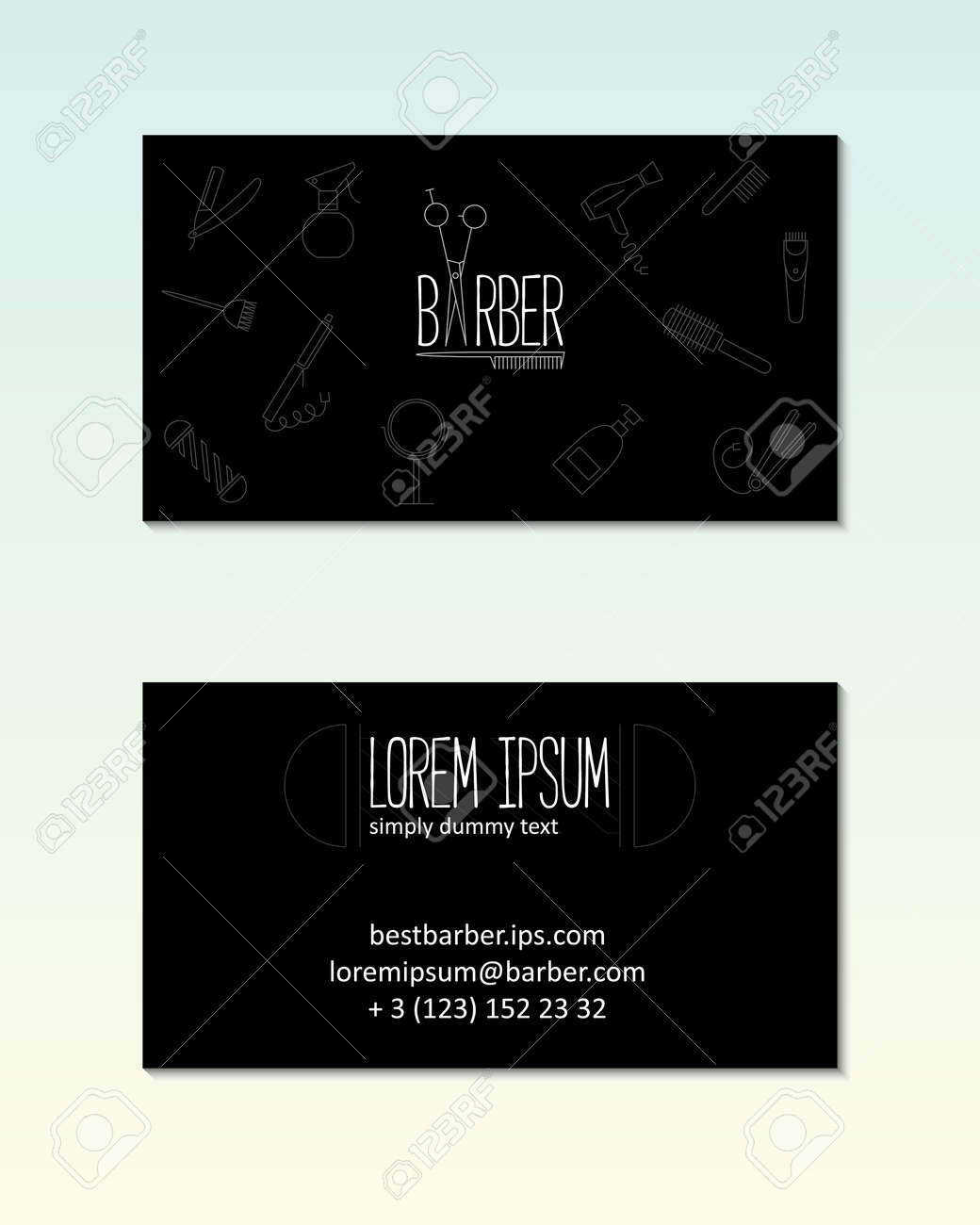 barber shop visit card template with line icons visit cards template
