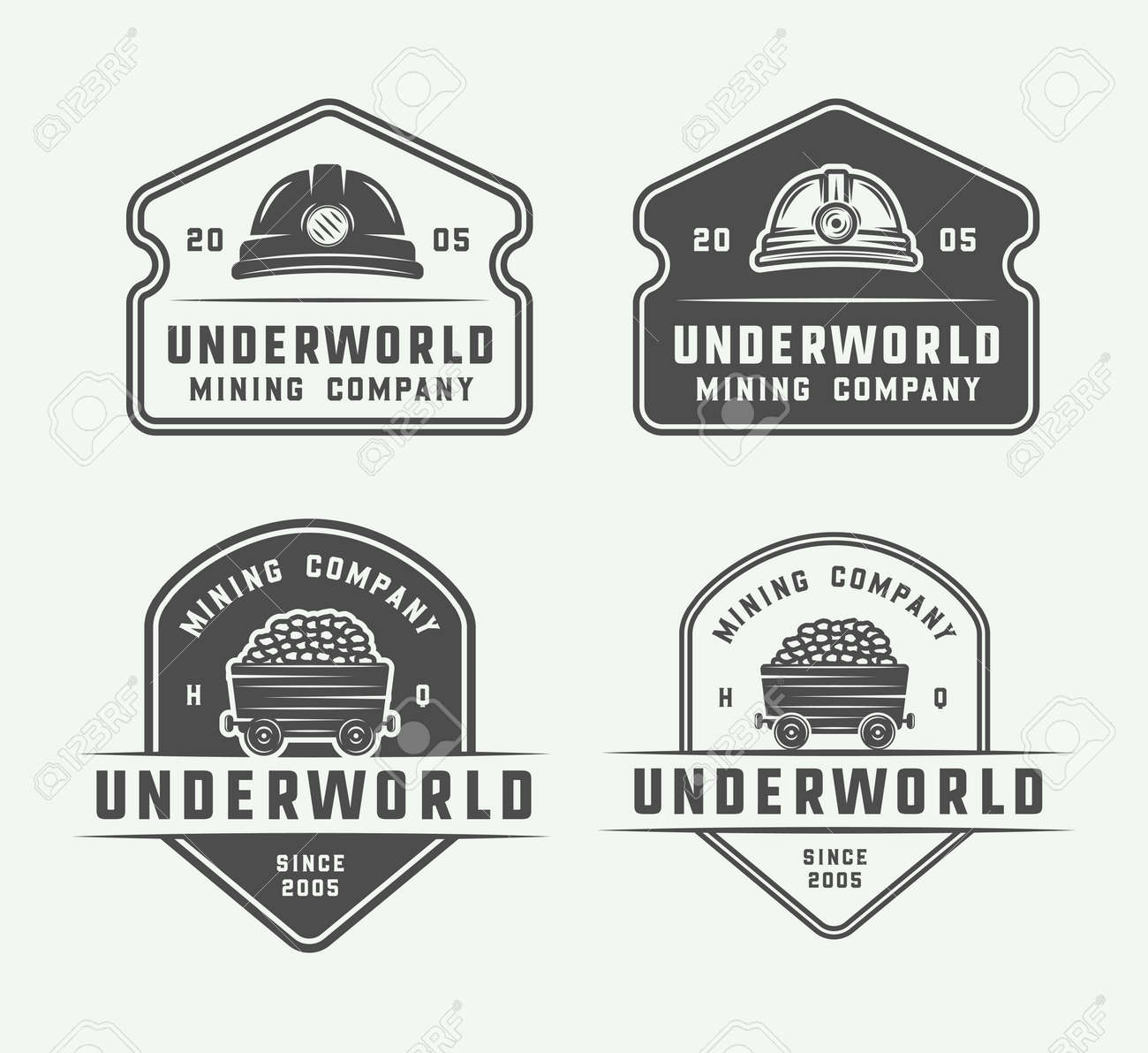 set of retro mining or construction logo badges and labels in vintage badge logo